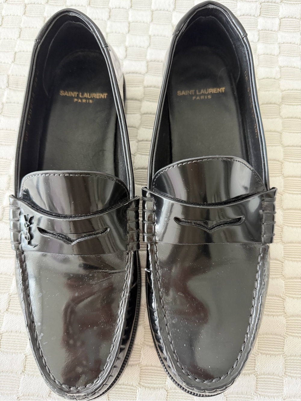 Saint Laurent Women Black Patent
Leather Penny Loafers size 39 1/2